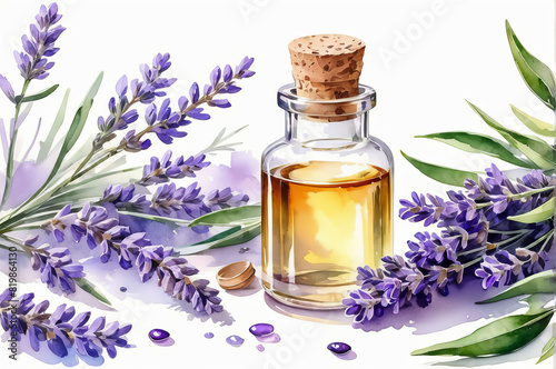 Lavender oil. Watercolor style.