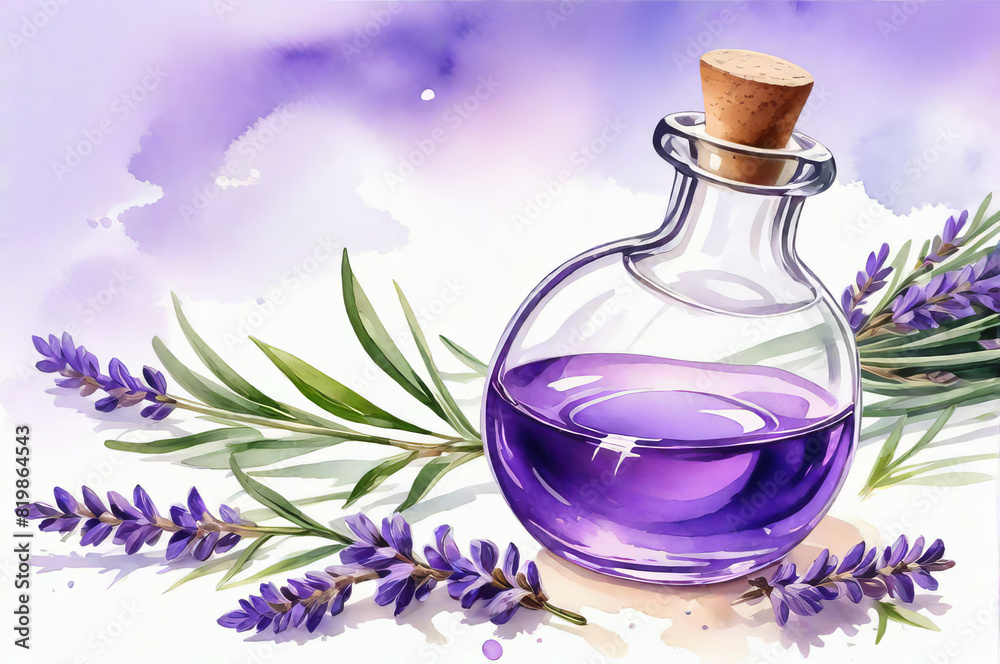 Lavender oil. Watercolor style. Lavender oil. Watercolor style.
