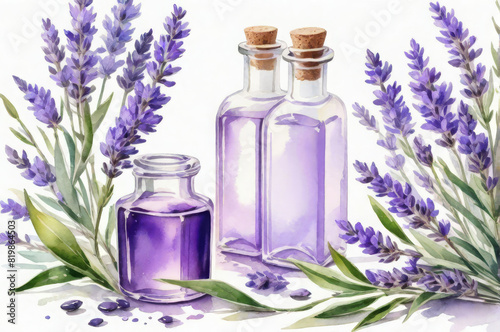 Lavender oil. Watercolor style.
