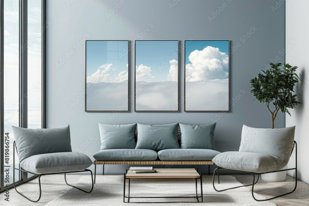 Interior of a modern living room with a comfortable couch and a stylish coffee table. Ideal for home decor and furniture concepts Interior of a modern living room with a comfortable couch and a stylish coffee table. Ideal for home decor and furniture concepts