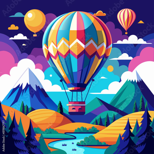 Saturated hot air balloon skies for freedom, travel, or inspirational themes.1