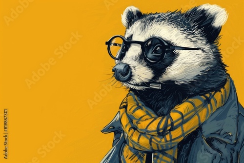 A raccoon wearing stylish glasses and a cozy scarf. Perfect for winter-themed designs