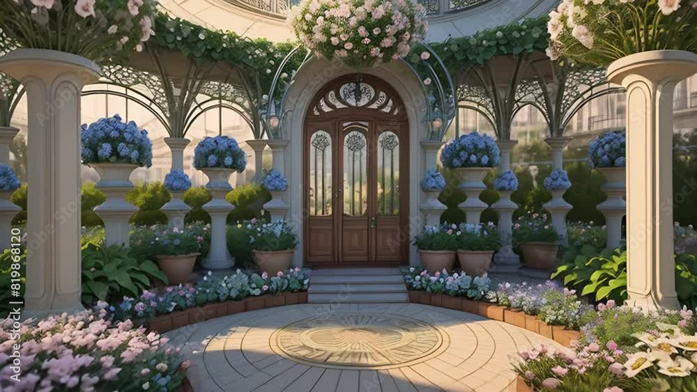 Generative AI animation of enchanted Art Nouveau garden with sparkling ...