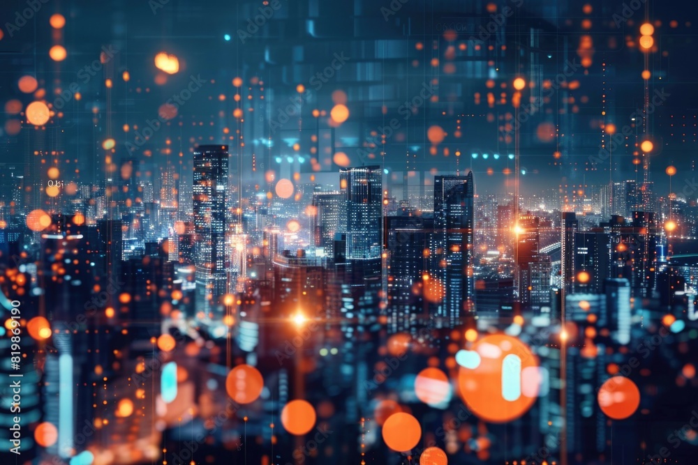 Fototapeta premium A vibrant cityscape at night, perfect for urban design projects