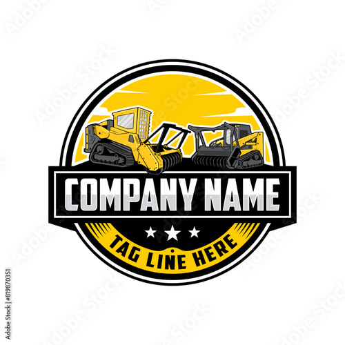  Skid steer loader, mulching machine illustration, Land Clearing Mulcher vector art