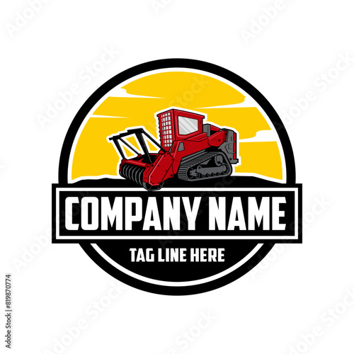  Skid steer loader, mulching machine illustration, Land Clearing Mulcher vector art