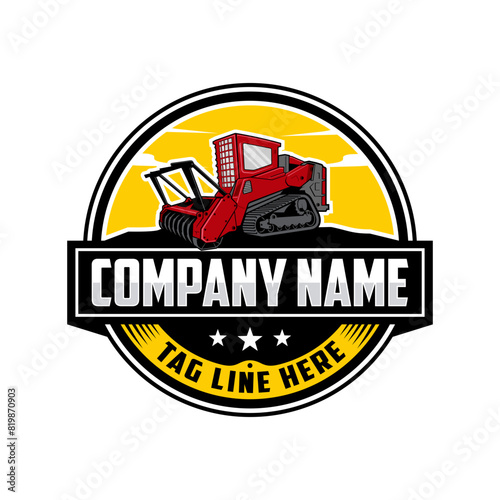  Skid steer loader, mulching machine illustration, Land Clearing Mulcher vector art