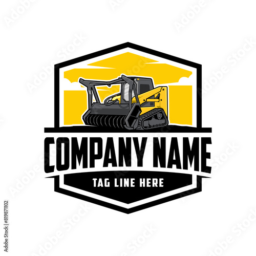 Skid steer loader, mulching machine illustration, Land Clearing Mulcher vector art