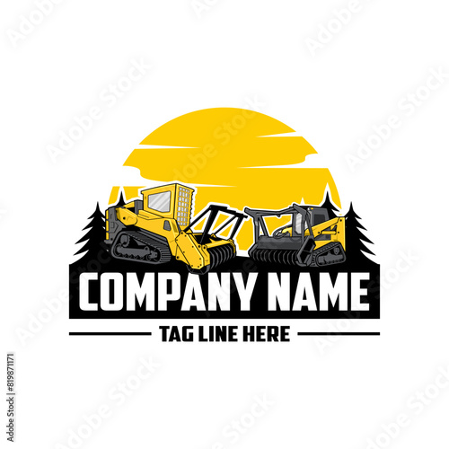 Skid steer loader, mulching machine illustration, Land Clearing Mulcher vector art