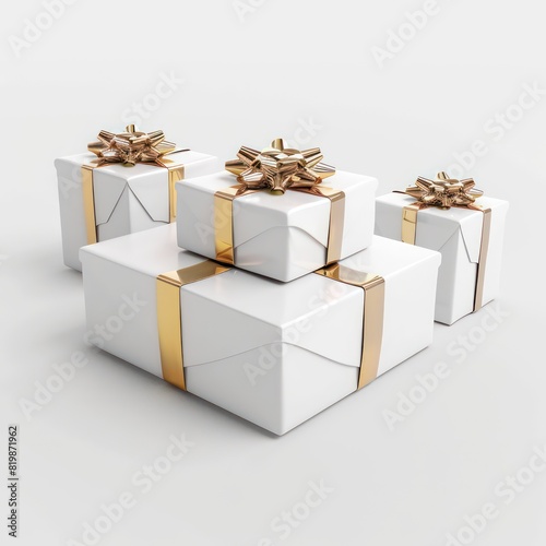 white gift boxes with a gold bow on a white background © marco