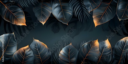 Golden Splitleaf Philodendron Plant Line Art on a Modern Dark Background: Wallpaper. Concept Plant Illustration, Line Art, Modern Background, Philodendron Design, Wallpaper