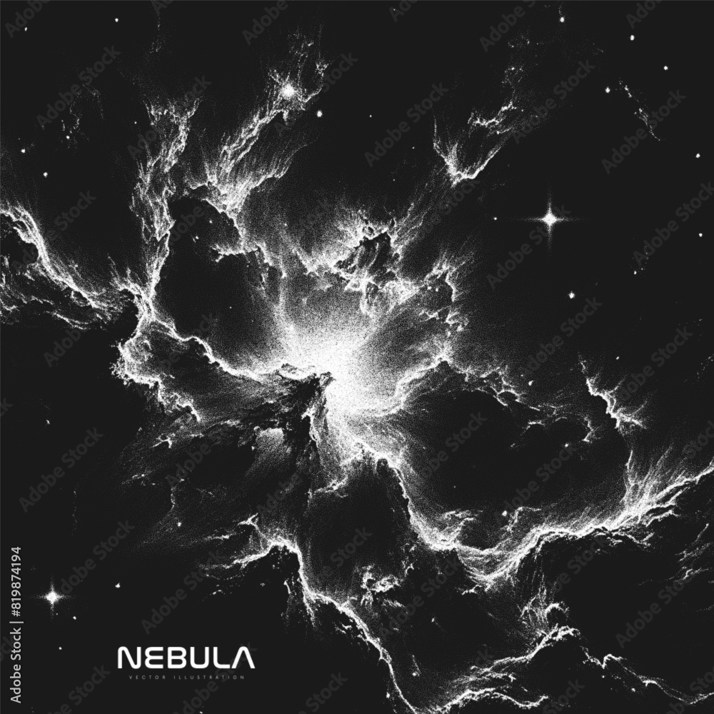 Deep Space Scene Background In Stippling Style With Amazing Huge Nebula