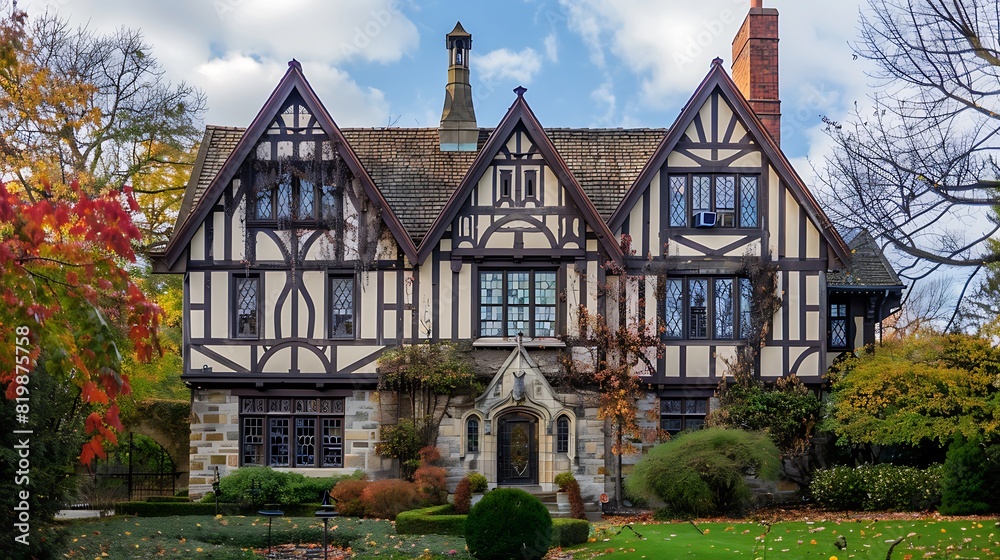 Enchanting Tudor Majesty: A Stunning View of a Timeless Tudor-Style Mansion, Elegantly Preserved with Classic Architecture and Lush Surroundings - A7836 Enchanting Tudor Majesty: A Stunning View of a Timeless Tudor-Style Mansion, Elegantly Preserved with Classic Architecture and Lush Surroundings - A7836