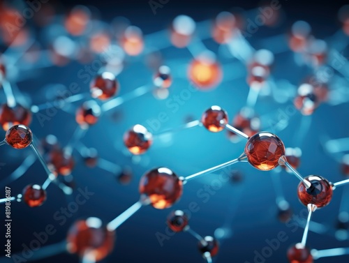 Atomic structure. Futuristic concept on the topic of nanotechnology in science. The nucleus of an atom surrounded by electrons on a technological background