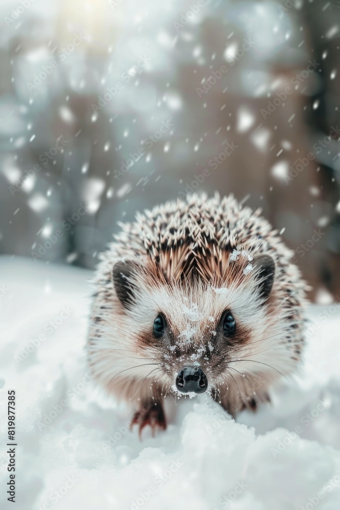 Obraz premium A hedge covered in snow, looking directly at the camera. Suitable for winter-themed designs