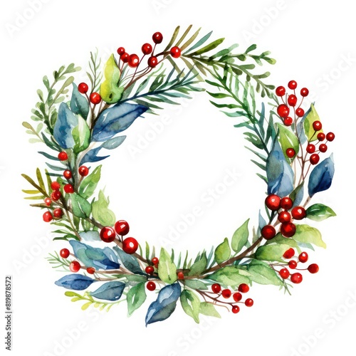 christmas wreath in watercolor illustration