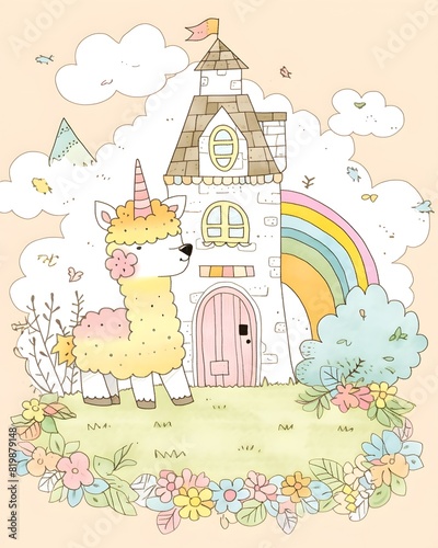 Alpaca & Lama animal for kid super cute coloring book for kid photo