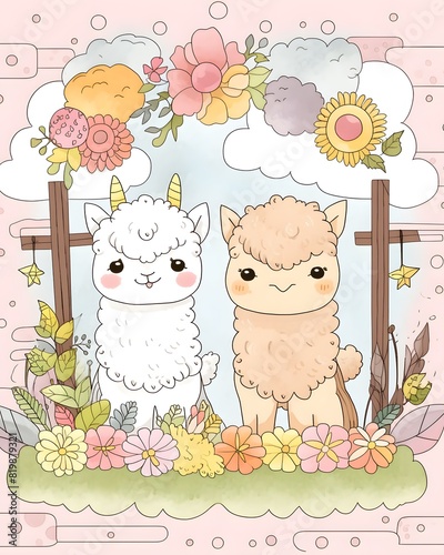 Alpaca & Lama animal for kid super cute coloring book for kid photo