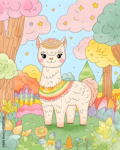 Alpaca & Lama animal for kid super cute coloring book for kid photo