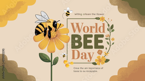 Happy World Bee Day. cute cartoon bees and honeycombs. cute cartoon bees vector illustration.