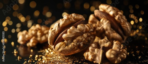 walnut wallpaper isolated on gradient black and brown background with some golden tones 