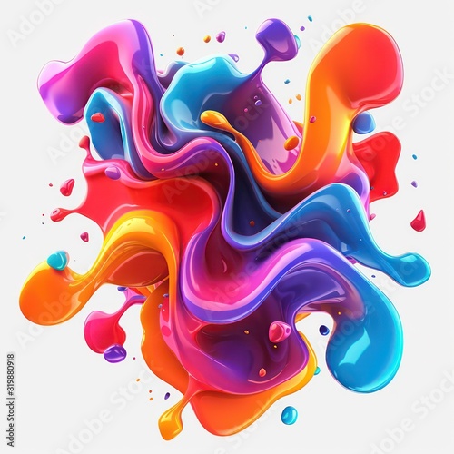 abstract background of colorful tridimensional thick liquid which flows encapsulated on a white background 