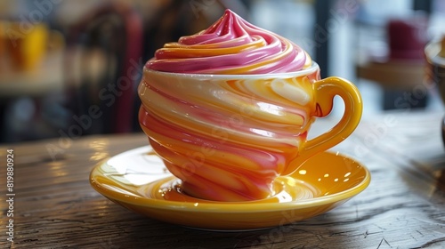 A cup of a colorful drink sitting on top of a saucer  AI