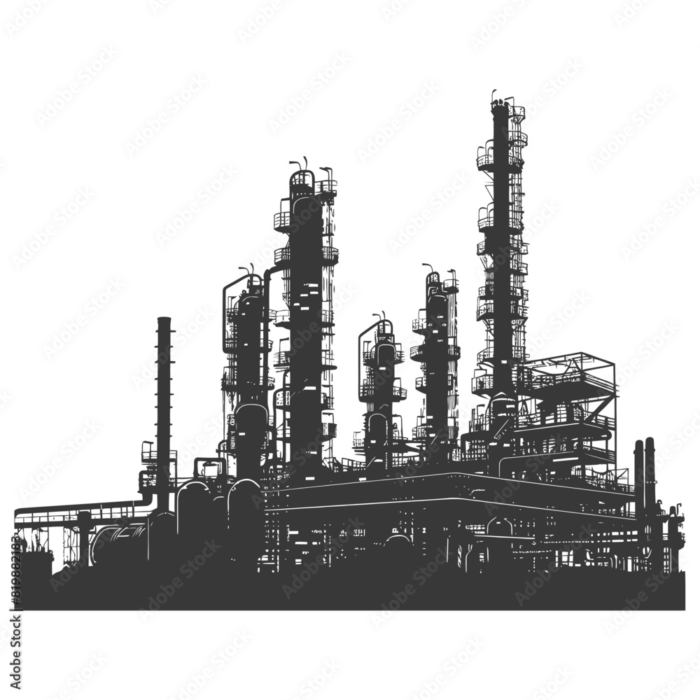 Silhouette Oil refinery industry black color only