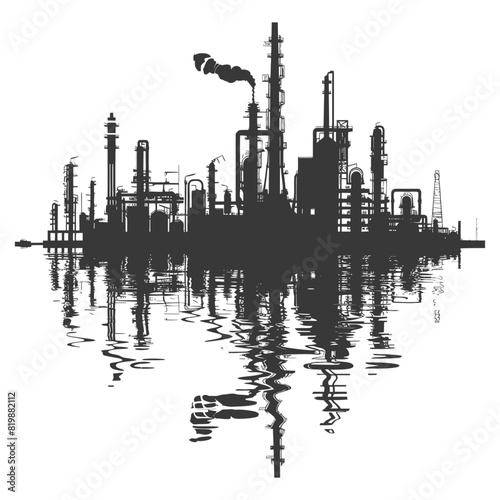 Silhouette Oil refinery industry black color only