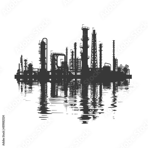 Silhouette Oil refinery industry black color only