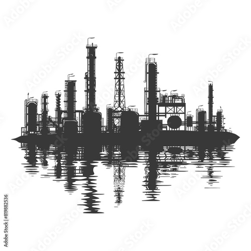 Silhouette Oil refinery industry black color only