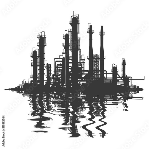 Silhouette Oil refinery industry black color only