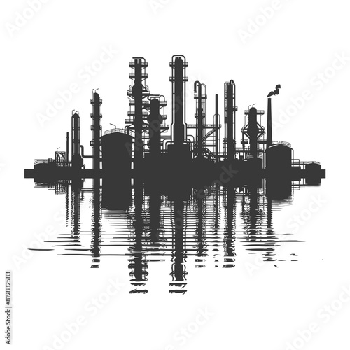 Silhouette Oil refinery industry black color only