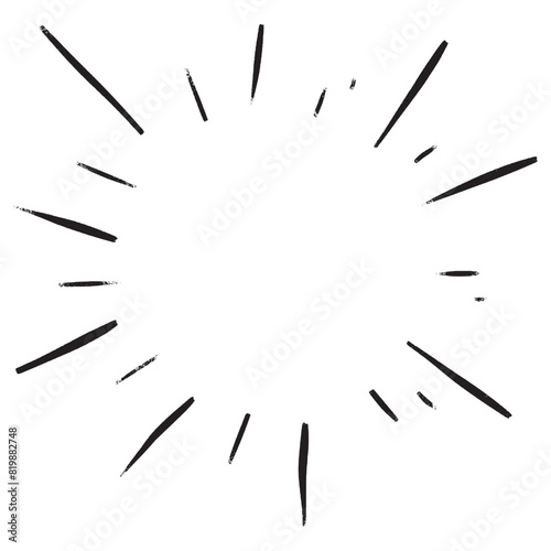 Doodle sketch style of Starburst, sunburst,  Element Fireworks Black Rays. Comic explosion effect. Radiating, radial lines. cartoon hand drawn illustration for concept design.