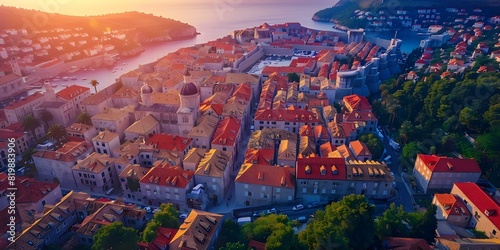 Aerial Perspective of Dubrovnik Old Town: A Popular European Travel Destination in Croatia. Concept Travel Destinations, Dubrovnik, Croatia, Aerial Photography, European Cities #819883906