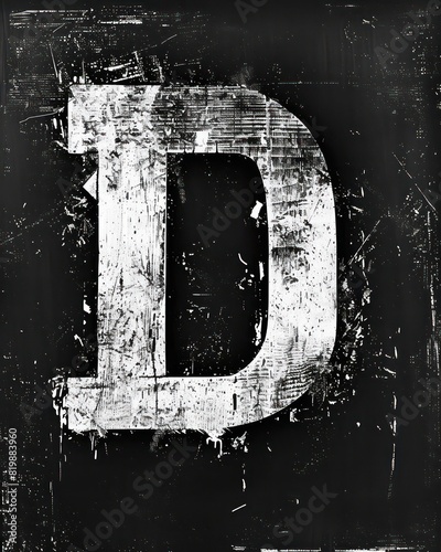 d capital letter in white distressed grunge on a black background 