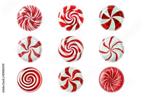 Collection of red and white candies on white surface, perfect for holiday themes