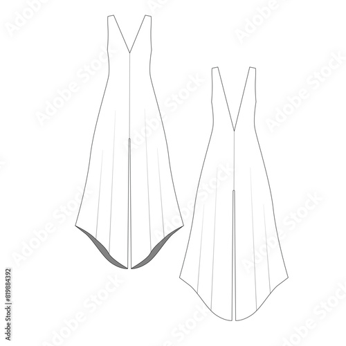 Fashion CAD for a wide-leg midi jumpsuit