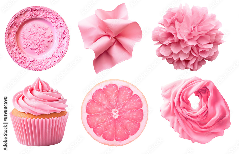 Set of pink fashion objects on png background. Ideal set for design and ...