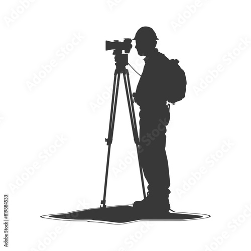 Silhouette Surveyor engineer man with geodetic survey marker black color only