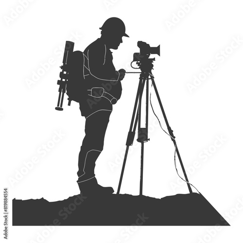 Silhouette Surveyor engineer man with geodetic survey marker black color only