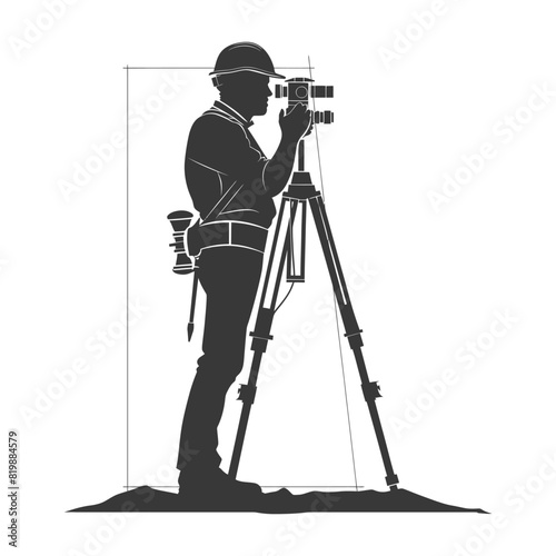 Silhouette Surveyor engineer man with geodetic survey marker black color only