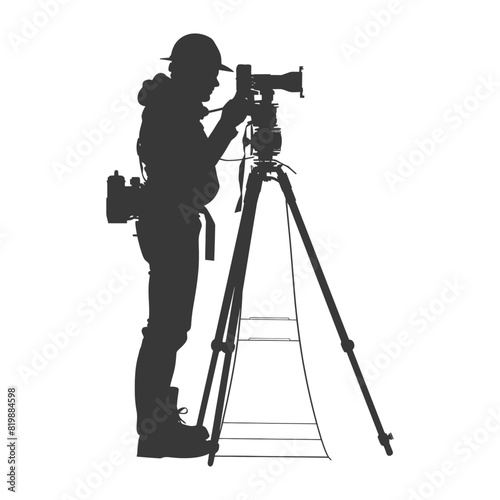 Silhouette Surveyor engineer man with geodetic survey marker black color only