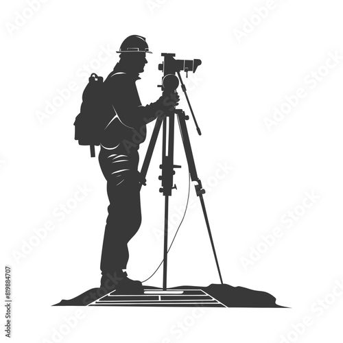 Silhouette Surveyor engineer man with geodetic survey marker black color only