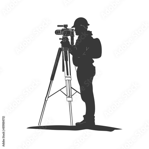 Silhouette Surveyor engineer man with geodetic survey marker black color only
