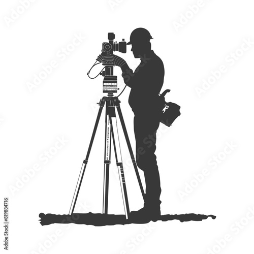 Silhouette Surveyor engineer man with geodetic survey marker black color only
