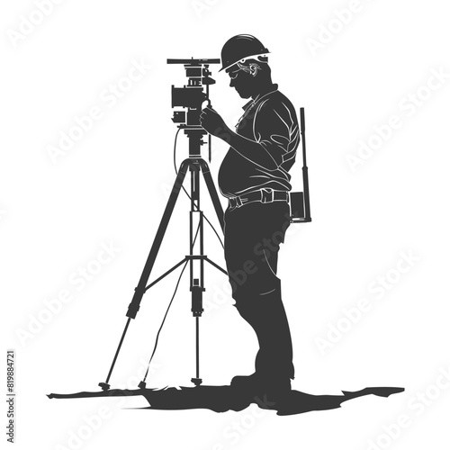Silhouette Surveyor engineer man with geodetic survey marker black color only