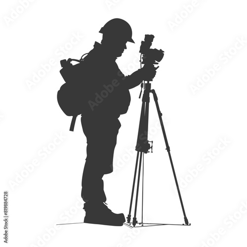 Silhouette Surveyor engineer man with geodetic survey marker black color only
