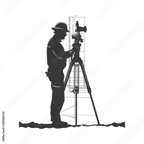 Silhouette Surveyor engineer man with geodetic survey marker black color only