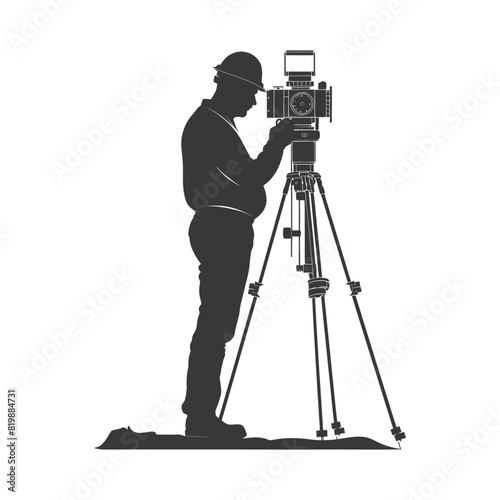 Silhouette Surveyor engineer man with geodetic survey marker black color only